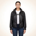 Women’s Black Genuine Leather Utility Jacket