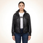 Women’s Black Genuine Leather Utility Jacket