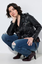 Women’s Black Short Moto Zip Closure Jacket