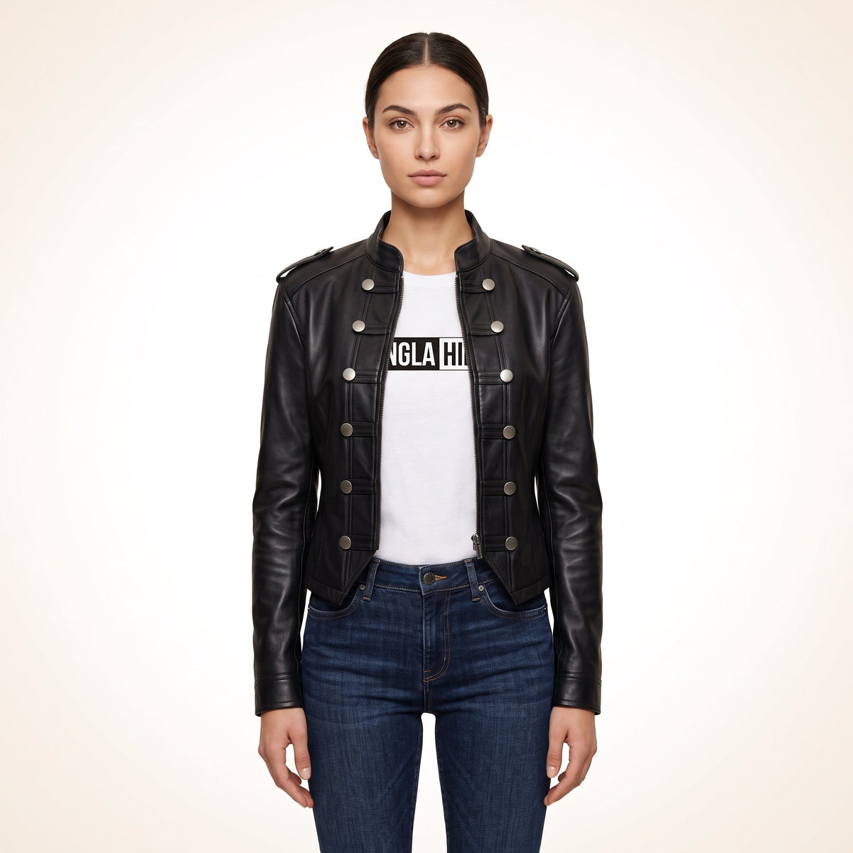 Women’s Black Genuine Cross Closure Jacket
