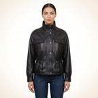 Women’s Black Genuine Leather Utility Jacket