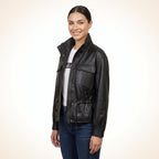 Women’s Black Genuine Leather Utility Jacket