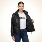 Women’s Black Genuine Leather Utility Jacket