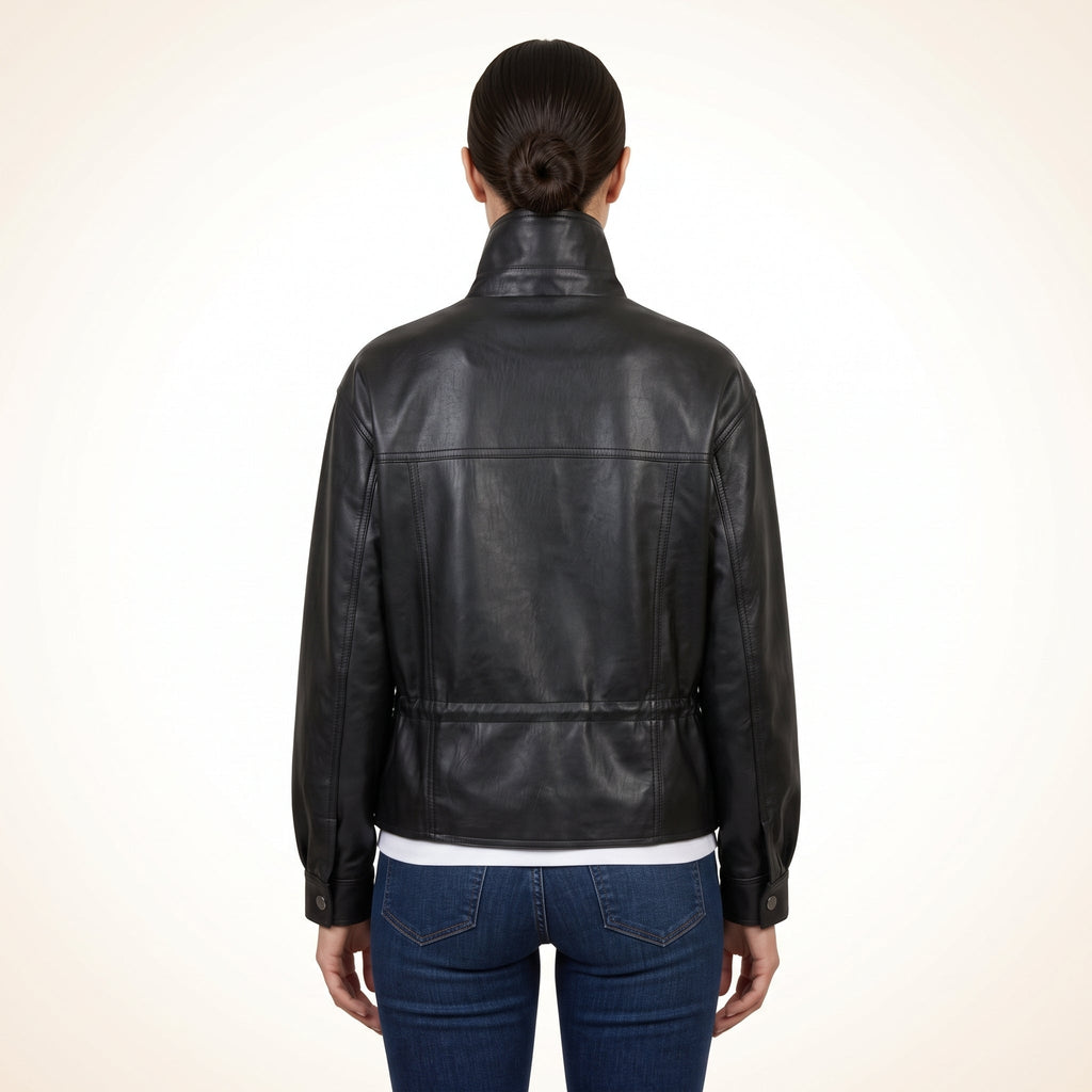 Women’s Black Genuine Leather Utility Jacket