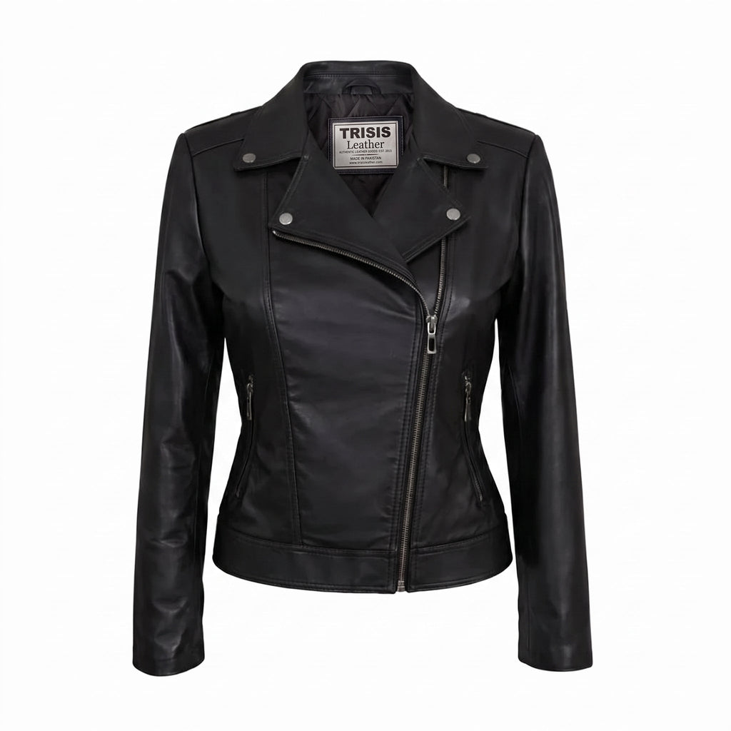 Women's Classic Black Leather Biker Jacket