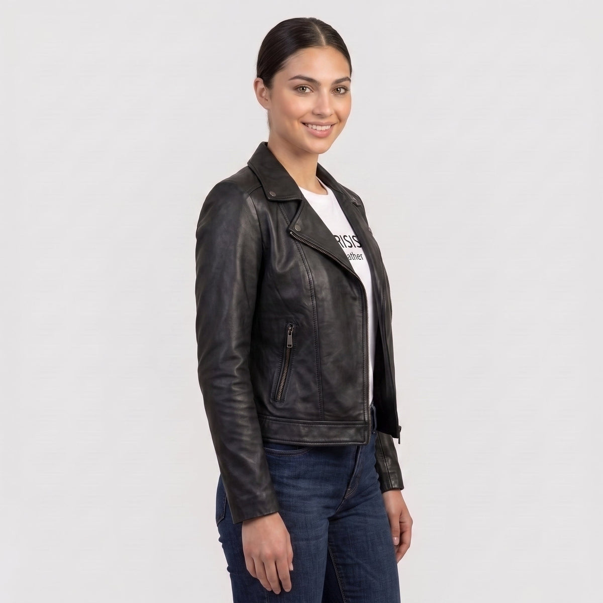 Women's Classic Black Leather Biker Jacket