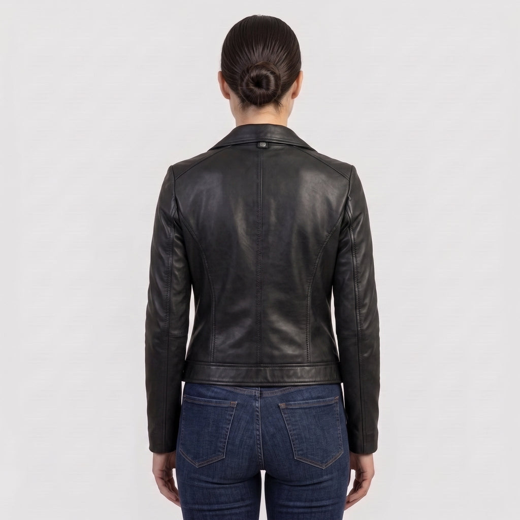 Women's Classic Black Leather Biker Jacket
