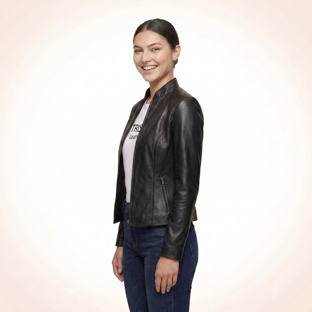 Retro Sleeky Black Leather Jacket