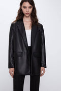 Black Faux Leather Tailored Blazer