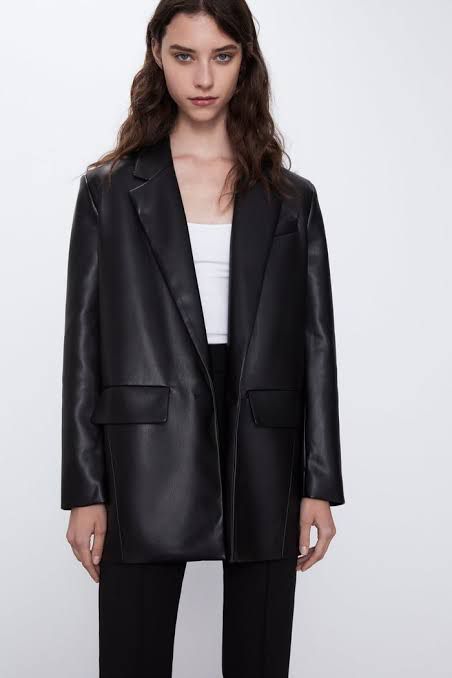 Black Faux Leather Tailored Blazer